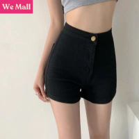 Korean Version High-waisted denim shorts Elastic Slim-Fit Long-Leg Black Denim Shorts Casual Pants P