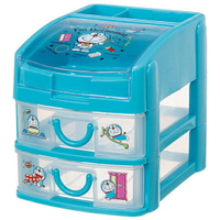 小禮堂 哆啦A夢 塑膠透明雙層抽屜盒 頂層掀蓋 收納盒 置物盒 文具盒 (藍 道具)