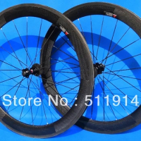 WS-CW06 Full Carbon Road bike 60mm Clincher Wheelset 700C Clincher Rim , black Spokes , black hub , (one set)