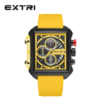 Extri Watch Men Fashion Creative Watch Gift Business Style Cool Waterproof Multi Function Six Pointer Square Face Colorful