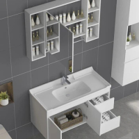 Smart Bathroom Cabinet Combination Mirror Cabinet Solid Wood Bathroom Hand Washing and Face Washing Integrated Cera
