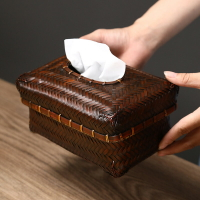 手工收納盒竹編紙巾盒 仿古精編日式餐巾紙盒有蓋草編紙巾盒
