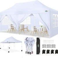 10x20 Pop up Canopy with 6 Removable Sidewalls Outdoor Canopy Tents for Parties Wedding, Instant Sun Protection Shelter