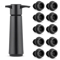 Black Wine Saver Pump Practical Reusable with 10 Vacuum Stoppers Bottle Sealer Easy to Use Plastic Wine Preserver Wine Bottles