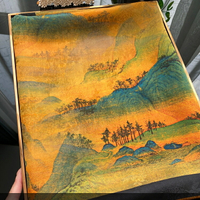 雙面雙色【千里江山圖】香云紗花蘿大方巾優雅中國風絲巾披肩圍巾 披肩