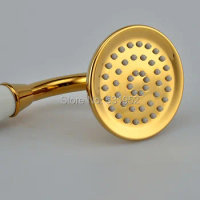 PVD-TI Gold Finish Brass Telephone Hand Held Shower Head Ceramics Handle 1.5M Gold Shower Hose Gold-Plated Shower Set