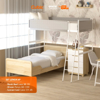 Cubic Set Kamar 3 / Ranjang Tingkat Besi + Dipan + Lemari Laci / LUNA BB 90