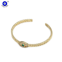 EVIL EYE Green Zircon Turkish Evil Eye Bangle Copper Adjustable Open Bangle for Women Men Jewelry pulseras bijoux צמידים לנשים
