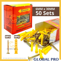 1 BOX 50 Sets 6MM x 30MM Croaker Wall plug with Screw Anchor Wall Plug Drilling Woodworking Plugs Ex