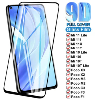 9D Tempered Glass For Xiaomi Mi 10 10T 11 Lite 11X 11T Pro 10i 11i Protective Glass Poco X3 X2 M3 M2 F3 C3 F3 F1 Screen Film