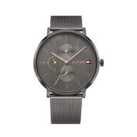 【Tommy Hilfiger】灰色系 紋路錶盤 兩眼日期顯示 米蘭錶帶 腕錶 手錶 女錶 情人節(1781945)