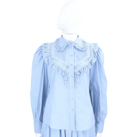 SEE BY CHLOE 簍空雕花飾邊有機棉水藍色長袖襯衫