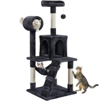 51" Cat Tree with Hammock and Scratching Post Tower, Black