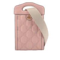 【GUCCI 古馳】GG 縫線標誌迷你手提/斜背二用包(粉色)