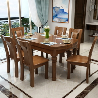 餐臺 餐桌 現代簡約實木餐桌可伸縮轉盤桌四人6椅組合橡膠木餐廳家具吃飯桌