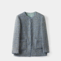 【米蘭精品】現貨+預購 西裝外套毛呢西服(小香風輕奢摩登氣質非凡女外套霧霾藍色74je54)