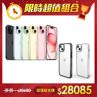 【超值組】Apple 蘋果 iPhone 15 128G＋【OVERDIGI】iPhone15 Aurora V2雙料軍規防摔殼