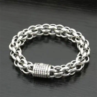 Luxury Jewelry S925 Sterling Silver Thai Silver Bracelet Vintage Hand Braided Men's Chain Domineering Bangle Gifts for Boyfriend