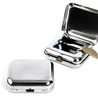 1PC Silver Small Stainless Steel Mini Small Ashtray Car Portable Ashtray With Cover Portable Ashtray