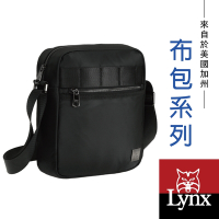 【Lynx】美國山貓輕量防潑水斜紋尼龍布包 多隔層機能 直立式側背包 黑色