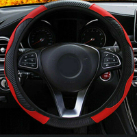 Car Steering Wheel Cover, Carbon Fiber Sports Style, Elastic Elastic Handle Ring Leather Cover K8U4
