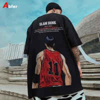 Abfer Punk T Shirt Streetwear Hip Hop Vintage Rukawa Kaede Graphic Print Gothic T-Shirt SLAM DUNK Cotton Short Sleeve Tshirt Top