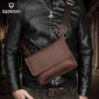 Crazy Horse Leather Sport Crossbody Bag Retro Genuine Leather Messenger Shoulder Bag For Men Storage Sling School Bag