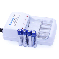 Doublepow Charger Baterai 4 Slot For Aa/aaa With 4 Pcs Aaa Battery Rec
