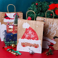Christmas Candy Cookies Bags Kraft Paper Biscuit Bag Christmas Favors Decor Xmas Decorations for Home Navidad 2022 Gift Boxes