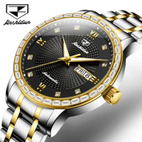 JSDUN 8959 Mechanical Business Watch Stainless Steel Watchband Round-dial Week Display Calendar