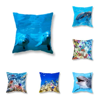 Cute Dolphin Sea Life Throw Pillow Cover Sofa Party Decor Office Gaming Chair Cushion Room Home