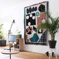 東柏 撥片幾何個性創意手繪掛毯沙發巾裝飾毯棉質休閑毯背景壁毯