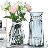 百合花專用花瓶輕奢高端郁金香透明玻璃插花擺件大口徑水培干