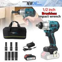 NEWOENE Brushless Cordless Electric Impact Wrench 1/2 inch Socket Power Tools Compatible for Makita 18V