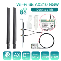 WiFi 6E Intel AX210 M.2 Card Desktop Kit 3000Mbps 2.4G/5G/6Ghz Bluetooth 5.3 802.11AX Wireless Network Adapter Antenna Windows10