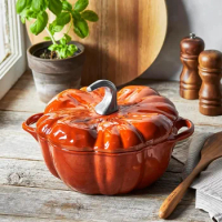 STAUB Cast Iron Dutch Oven 3.5-qt Pumpkin Cocotte with Stainless Steel Knob, Serves 3-4, Burnt Orange, Made in France