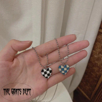 The Goats Dept - Blue Black Love Checker Chain Necklace Original / tgd382  Kalung Hitam Biru Silver 