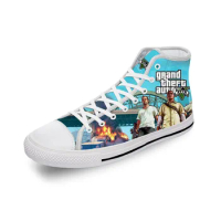 GTA 5 Game Grand Theft Auto White Funny Cloth 3D Print High Top Canvas Fashion Shoes Men Women Lightweight Breathable Sneakers