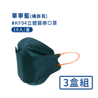宏瑋 韓版KF94 撞色款立體醫療口罩10入*3盒-單寧藍