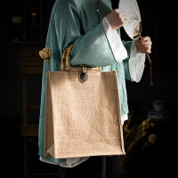 手拎袋復古文藝手提袋學生課本收納包麻布便攜購物袋竹手提小布袋