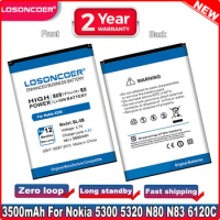 LOSONCOER 3500mAh BL-5B BL 5B Battery For Nokia 3230 Battery 5070 5140 5140i 5200 5300 5500 6020 6021 6060 Battery