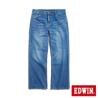 【EDWIN】女裝 紅標寬版喇叭褲(中古藍)