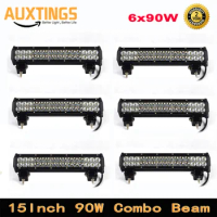 6pcs 15" inch 90W LED Work Light Bar for Car Tractor Boat OffRoad Driving Lamp 4WD 4x4 Truck SUV ATV Combo Beam 12V 24v