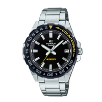 EDIFICE 簡約時尚指針男錶 不鏽鋼錶帶 黑黃跳色 防水100米 (EFV-120DB-1A)