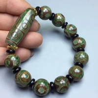 Green Jade 9 eye Tibet dzi bead bracelet men Tibetan Buddhism fengshui agate three eyes dzi beads lucky amulet bracelets bangle
