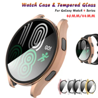 Screen Protector Case for Samsung Galaxy Watch 4 40mm All-Around PC Protective Cover with Tempered Glass for Galaxy Watch 4 44mm