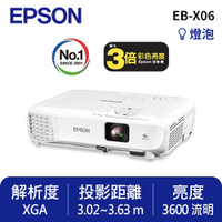 EPSON EB-X06 商務應用投影機送100吋布幕+回饋金