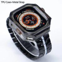 TPU Case+Metal Strap for Apple Watch Ultra Band 49mm Stainless Steel Bracelet + Transparent Case for Iwatch Ultra2 49mm