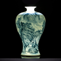 景德鎮陶瓷器手繪青花瓷山水花瓶仿古中式家居客廳酒柜裝飾品擺件