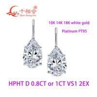 10k 14k 18k white gold PT950 D VS1 HPHT 1ct or 0.8ct pear Classic 4 Claw earrings lab diamond stone ear stud jewelry gift